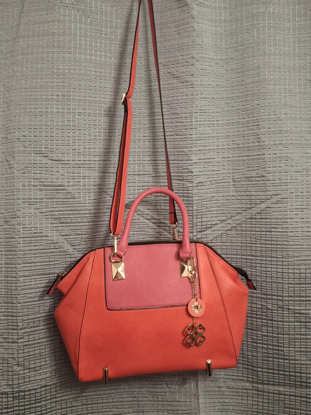 Gianni Bini Hot Pink Structured Satchel with Gold Charm